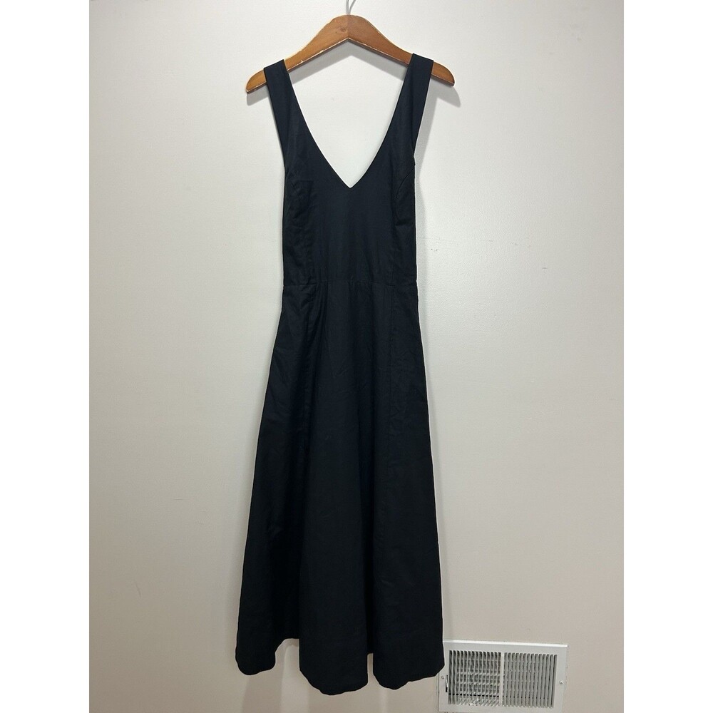 ASTR The Label Dress Black Sleeveless V Neck Midi Sundress Cotton Linen A-line L